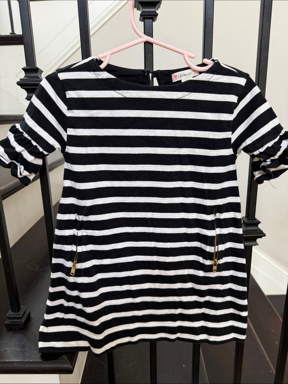 Crewcuts Black & White Striped Short-Sleeve Dress with Zip Pockets